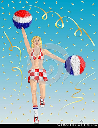 Croatian Cheerleader of Croatia Fans Vector Illustration